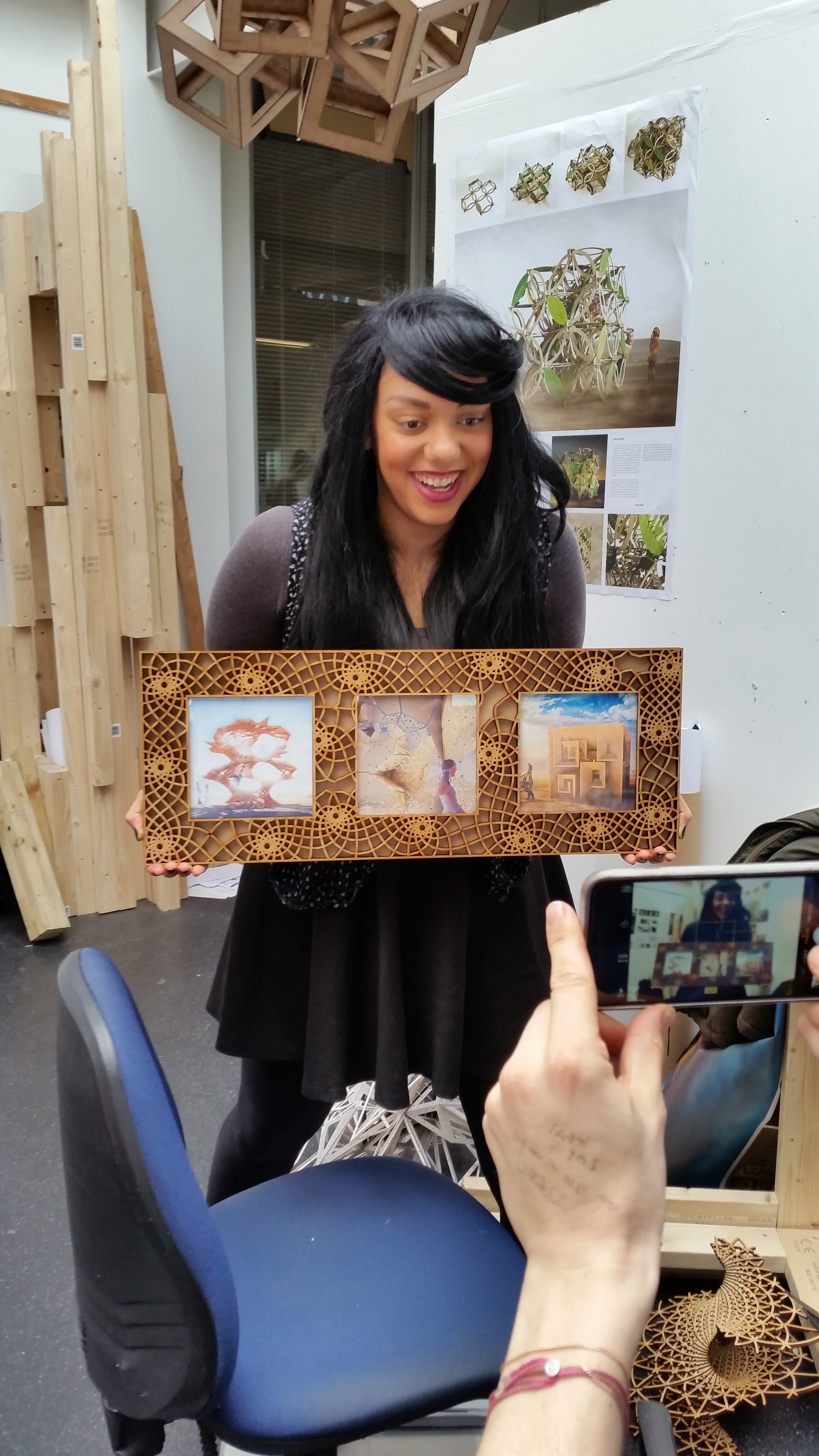 Lorna Jackson showing one of the gifts for our Kickstarter Campaign